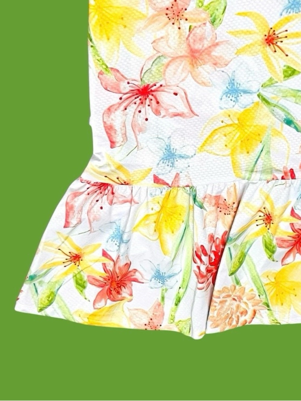 Gottex Dress Golf Tennis Tropical Lily Floral Sleeveless Ruffle Zip/Pockets L - Picture 5 of 11